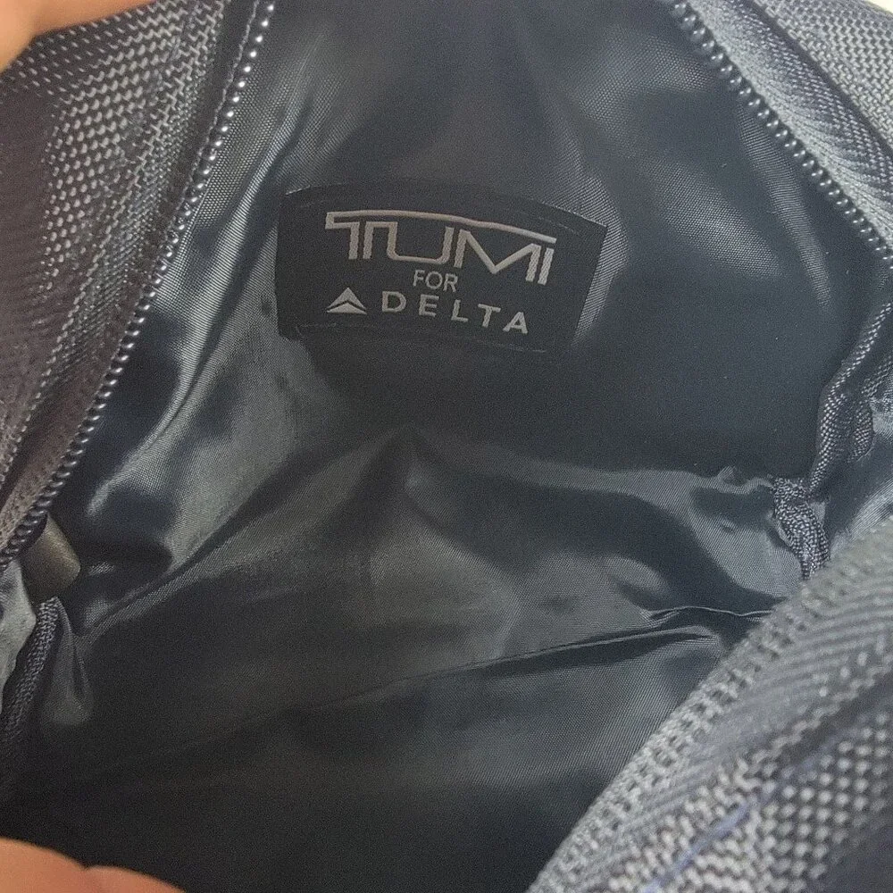 Tumi For Delta Travel Toiletry Bag Case Set Navy Blue Nylon With Eye Mask